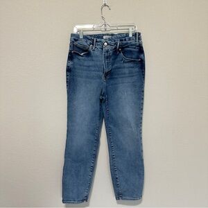Good American Women’s Blue Fold Over Waist Straight Jeans Size 15 Stretch Denim